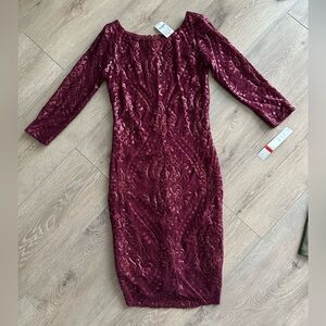 Snap Red Long Sleeve Bodycon Dress Size Medium